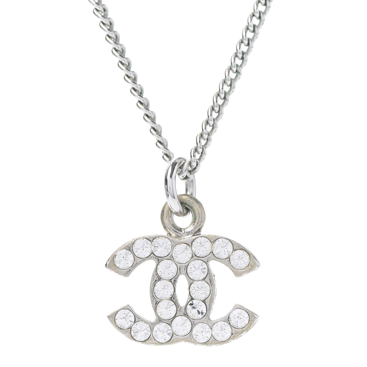 Chanel Crystal CC Necklace Silver 4 of 6