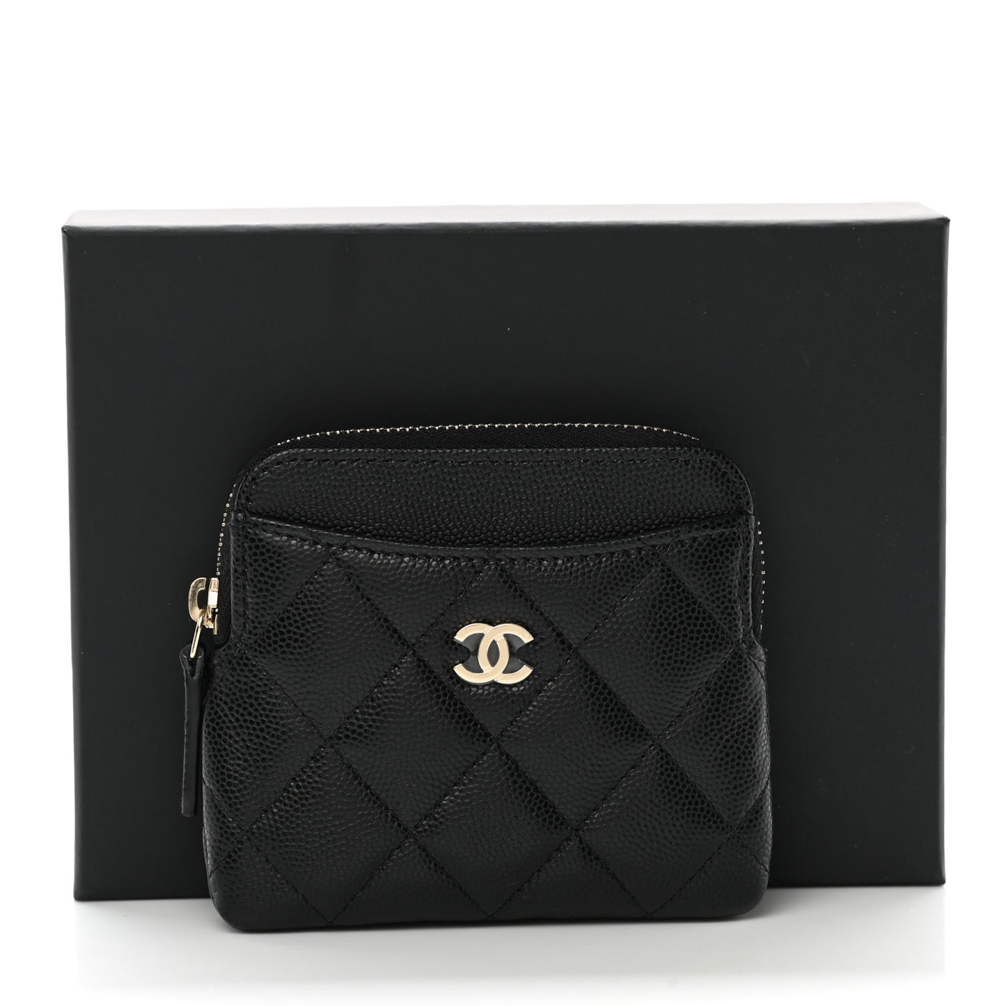 Caviar Quilted Zip Card Holder Wallet Black