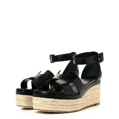 Hermes Goatskin Doll 60 Espadrille Wedge Sandals 39 Black 3 of 9