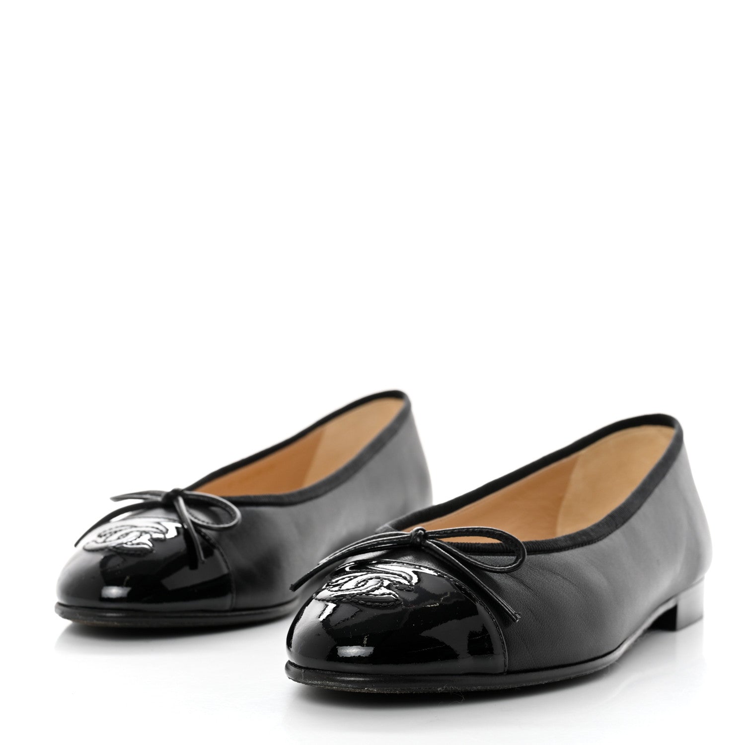 Chanel Lambskin Patent CC Cap Toe Ballerina Flats 36 Black 3 of 8