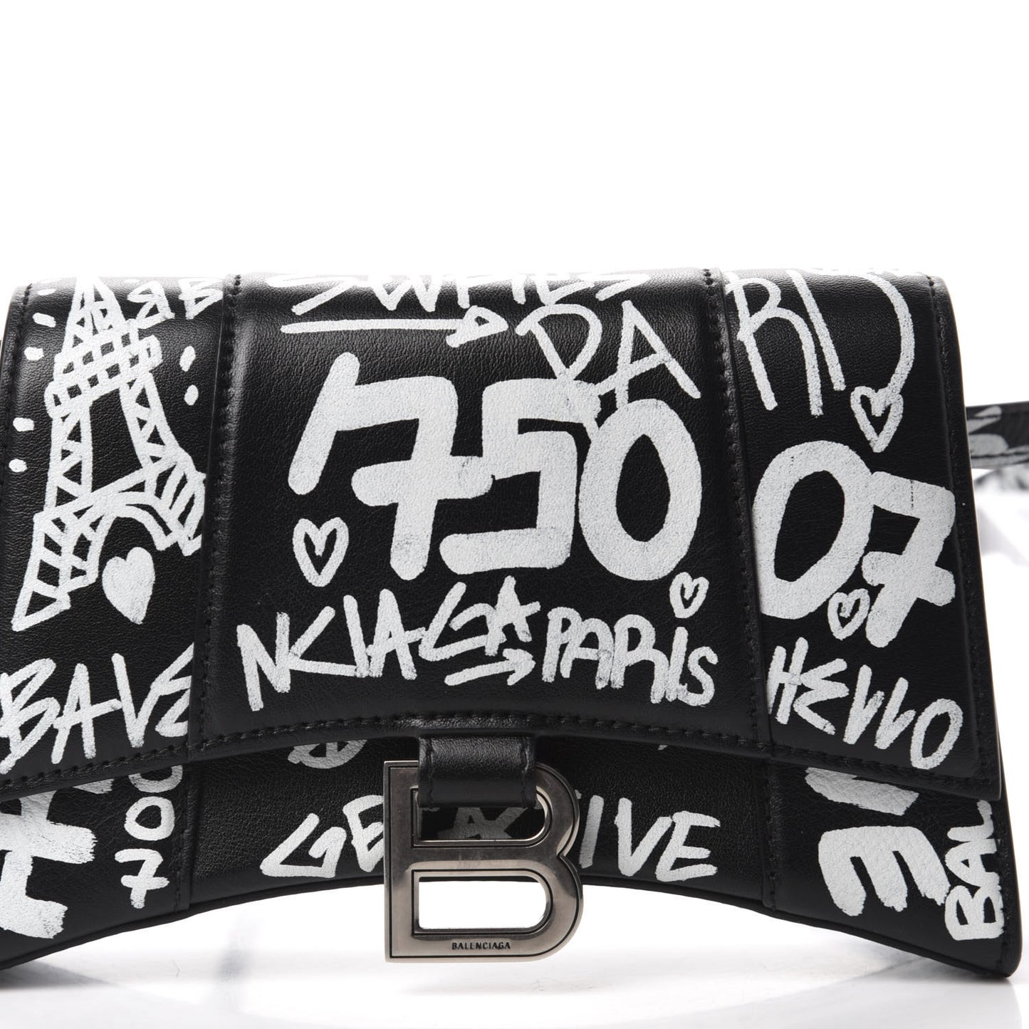 Calfskin Graffiti Hourglass Belt Bag S Black White