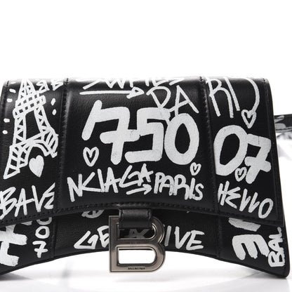 Balenciaga Calfskin Graffiti Hourglass Belt Bag S Black White 9 of 9