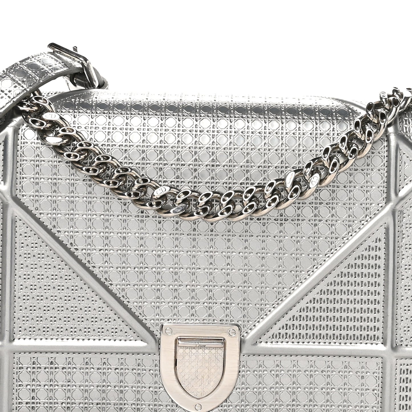 Metallic Patent Micro-Cannage Medium Diorama Flap Bag Silver