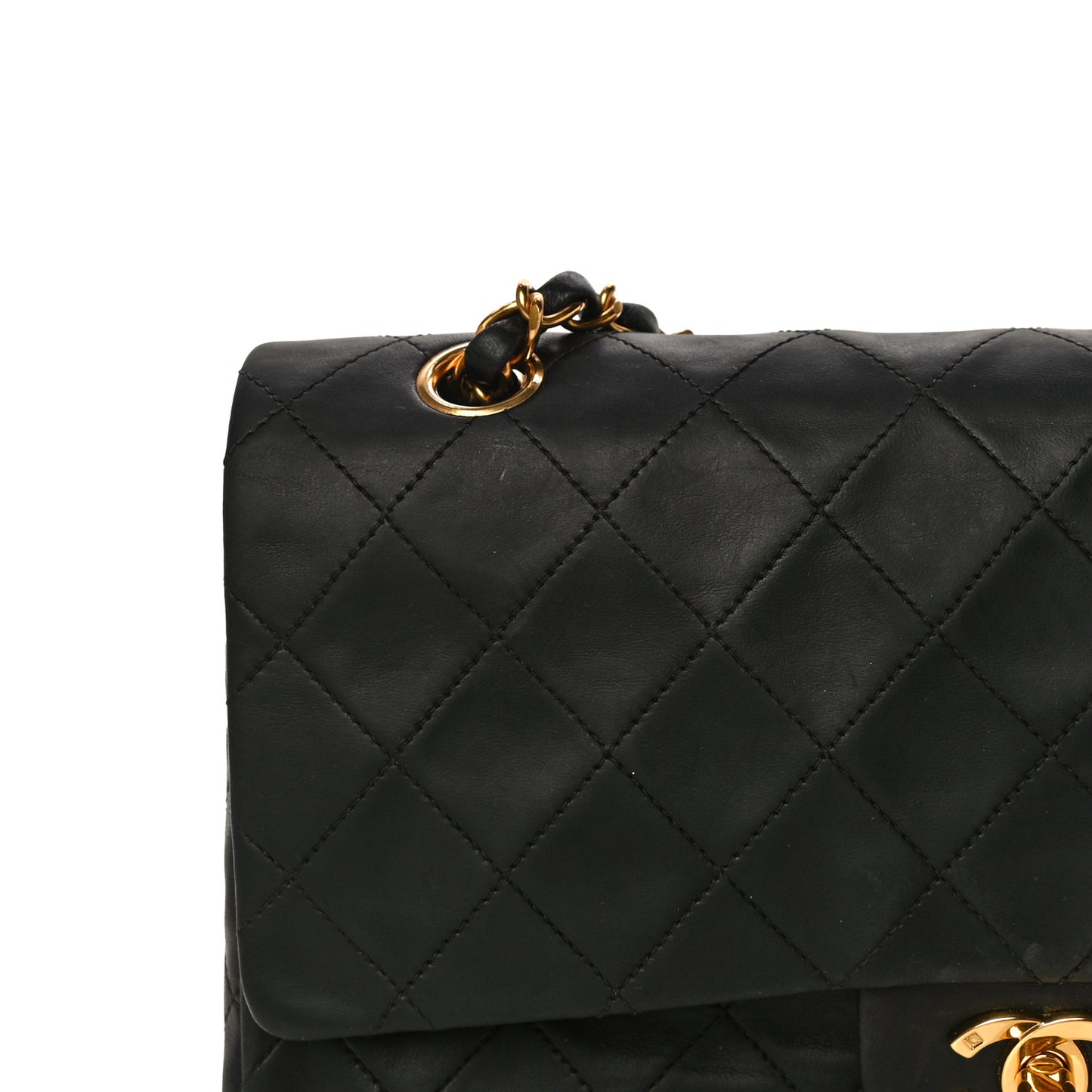 Lambskin Quilted Medium Double Flap Black