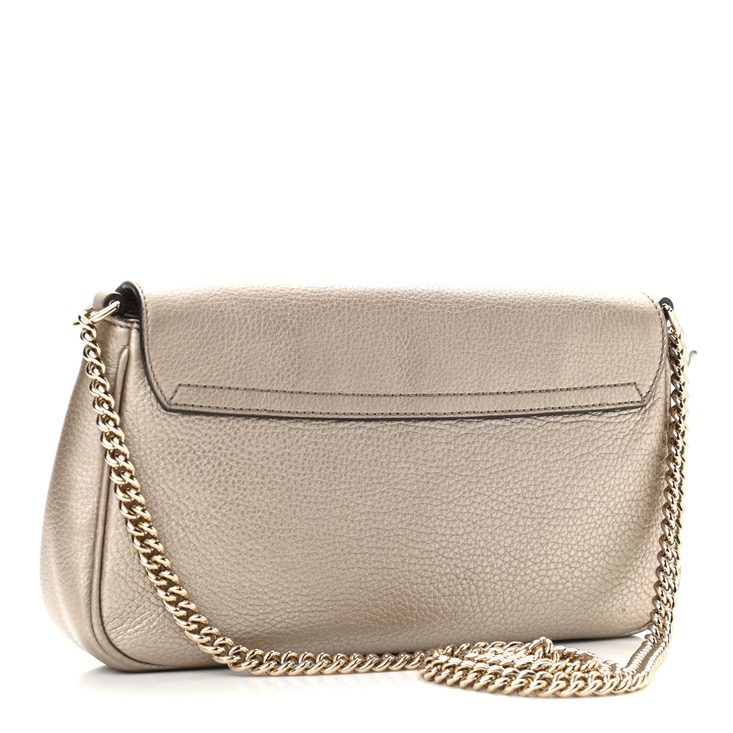 Metallic Pebbled Calfskin Medium Soho Flap Crossbody Golden Beige