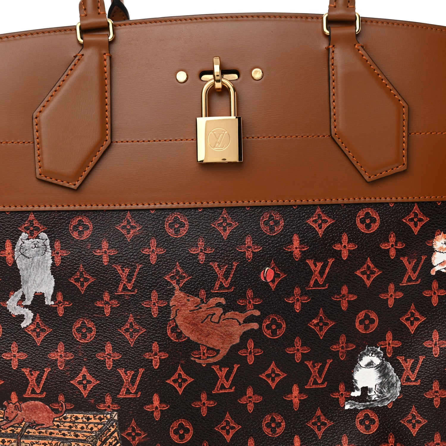 Louis Vuitton Calfskin Catogram City Steamer Cabas XXL Orange Marron 7 of 10