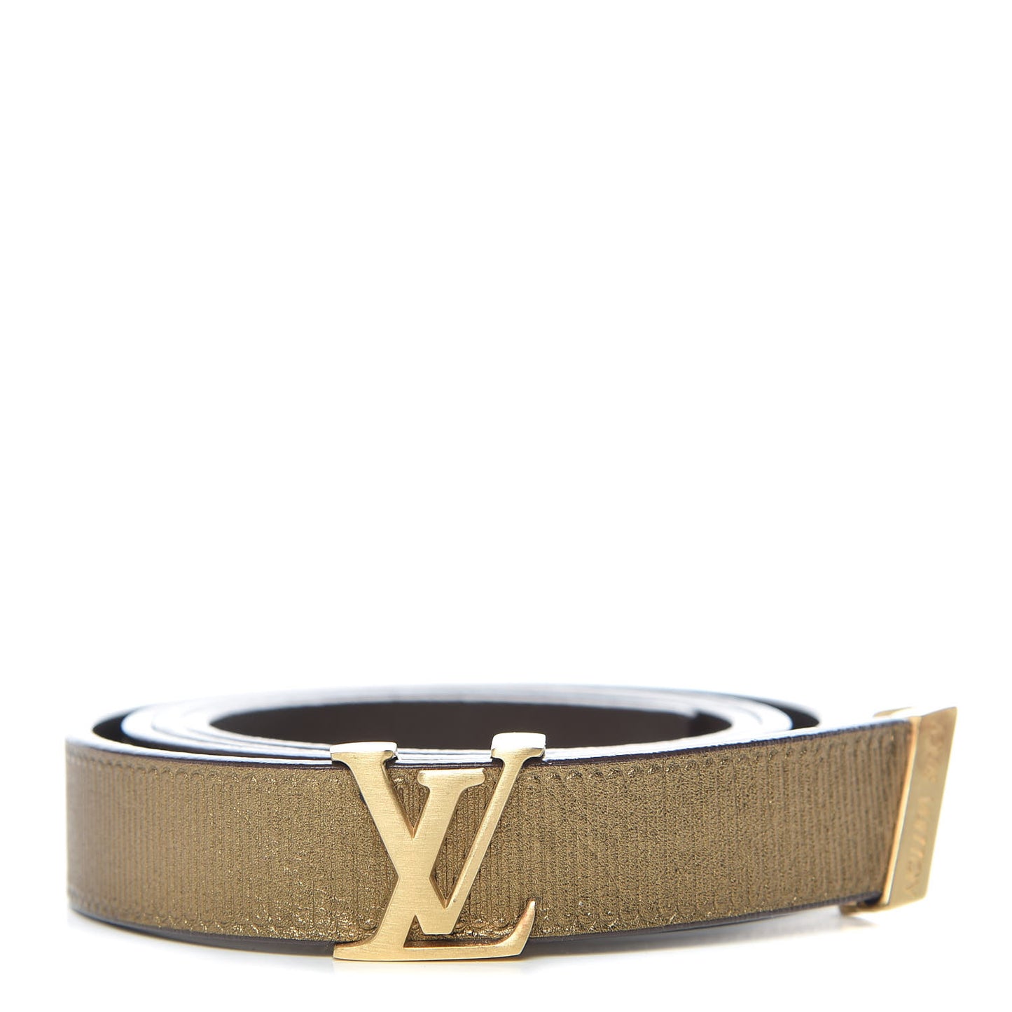 Metallic Calfskin Embossed 20MM LV Initiales Belt 80 32 Gold