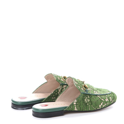 Gucci Lace Malaga Kid Womens Princetown Slippers 36.5 Green Grass Skin Rose 4 of 7
