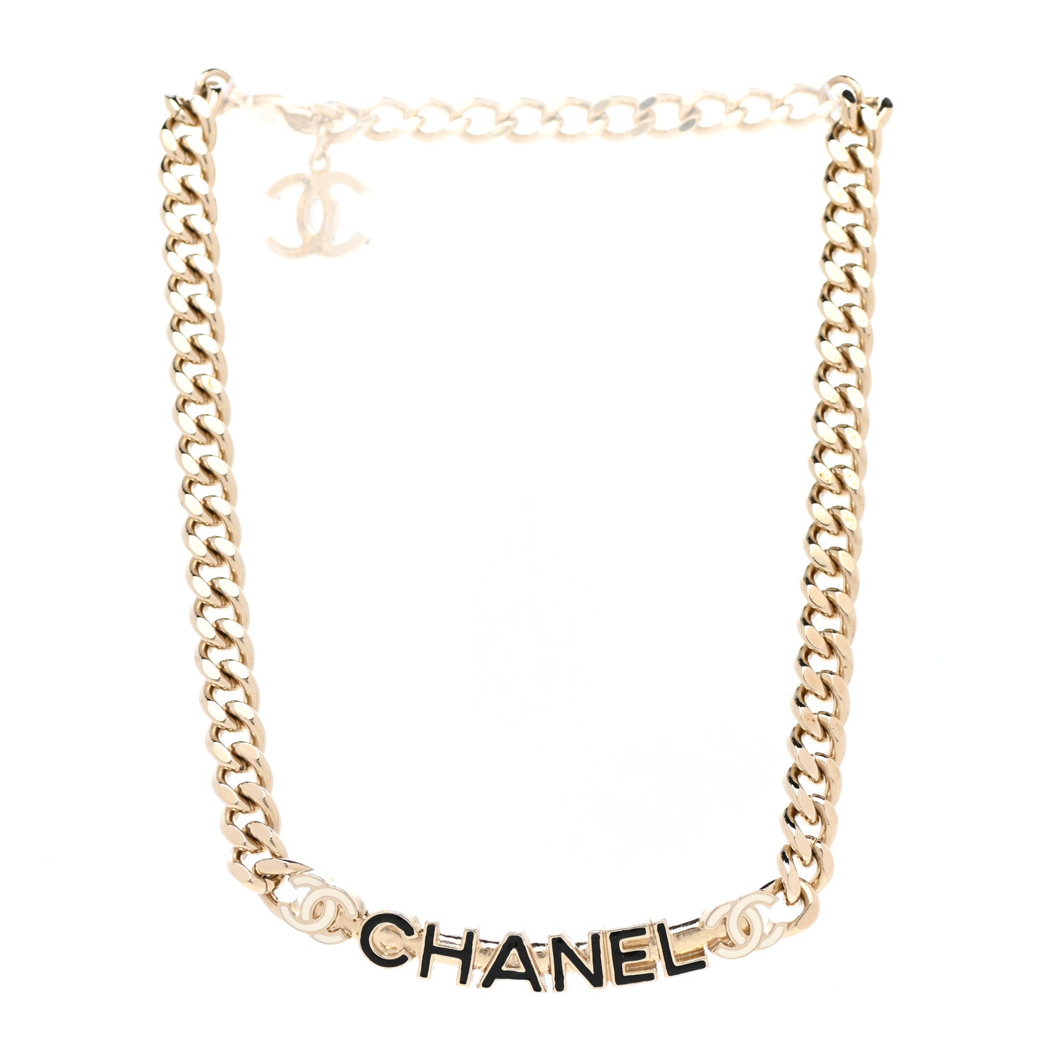 Chanel Enamel Metal Logo Choker Necklace Gold White Black 3 of 7