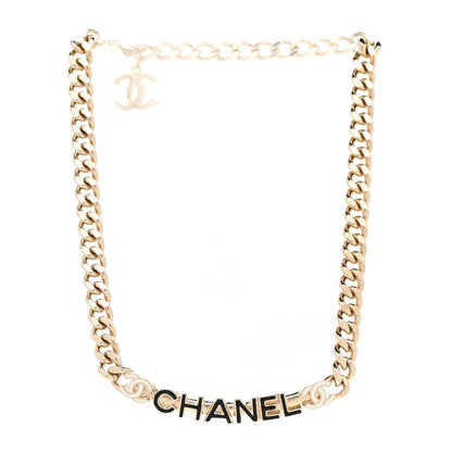 Chanel Enamel Metal Logo Choker Necklace Gold White Black 3 of 7