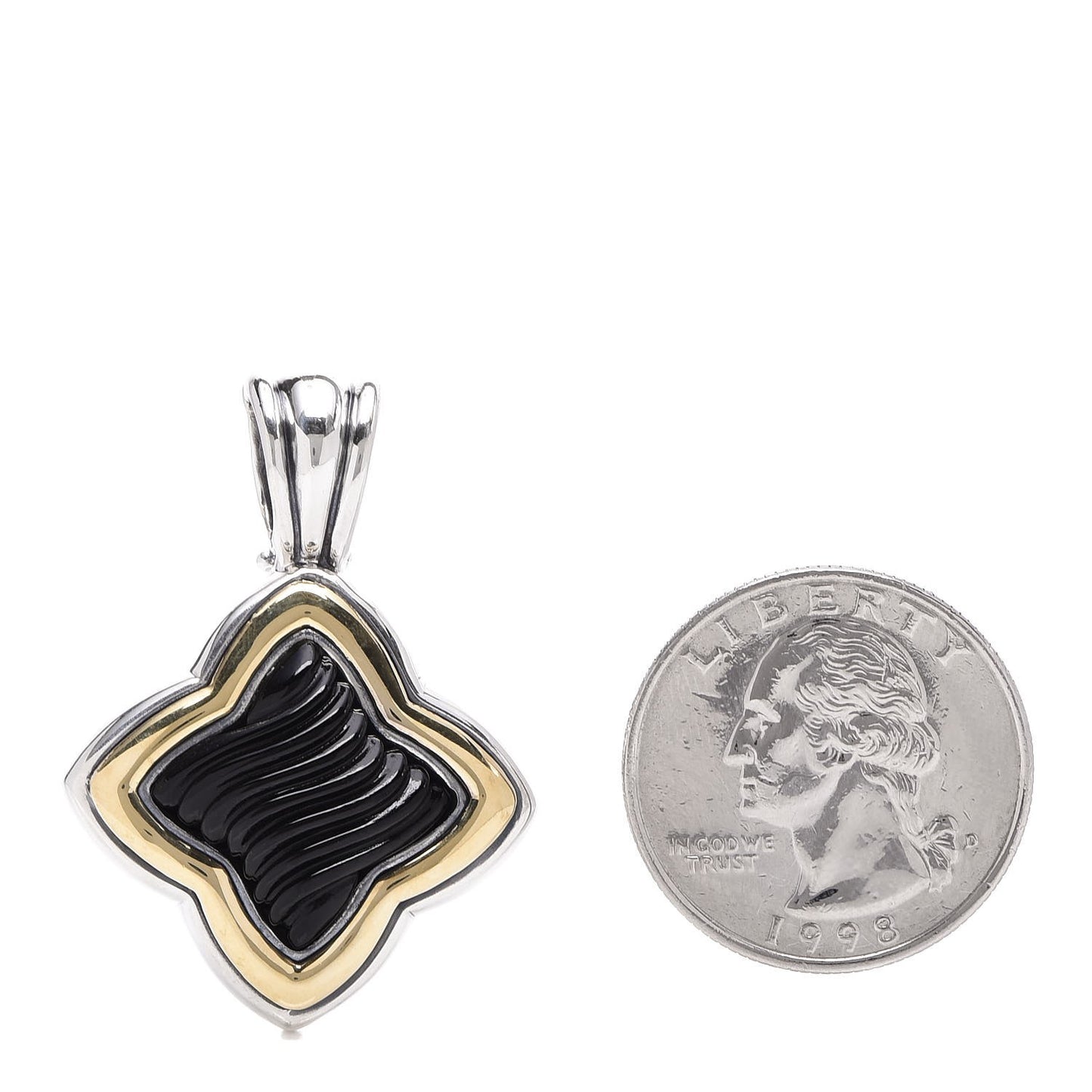 Sterling Silver 18K Yellow Gold Black Onyx Quatrefoil Enhancer