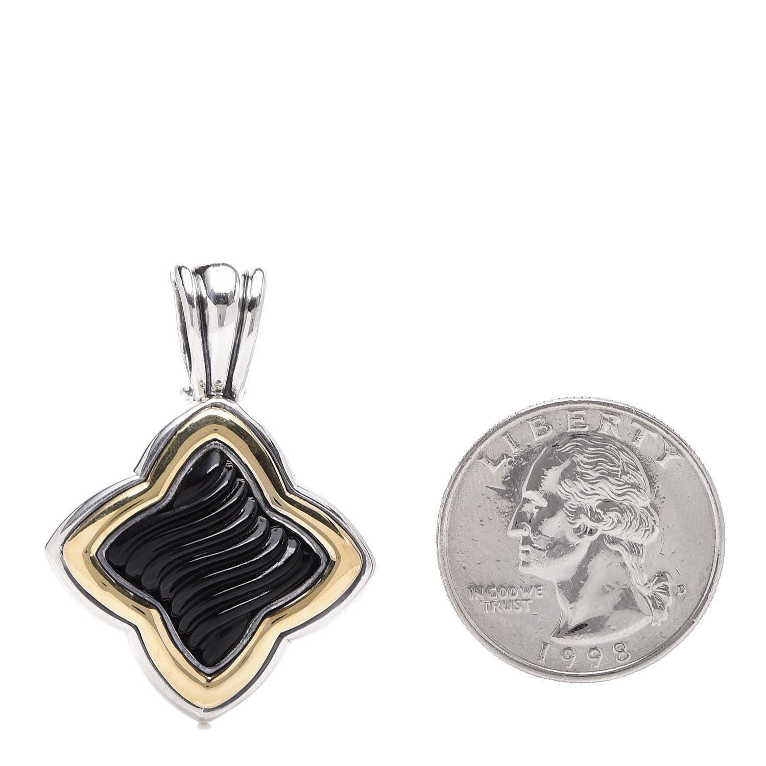 David Yurman Sterling Silver 18K Yellow Gold Black Onyx Quatrefoil Enhancer 2 of 3