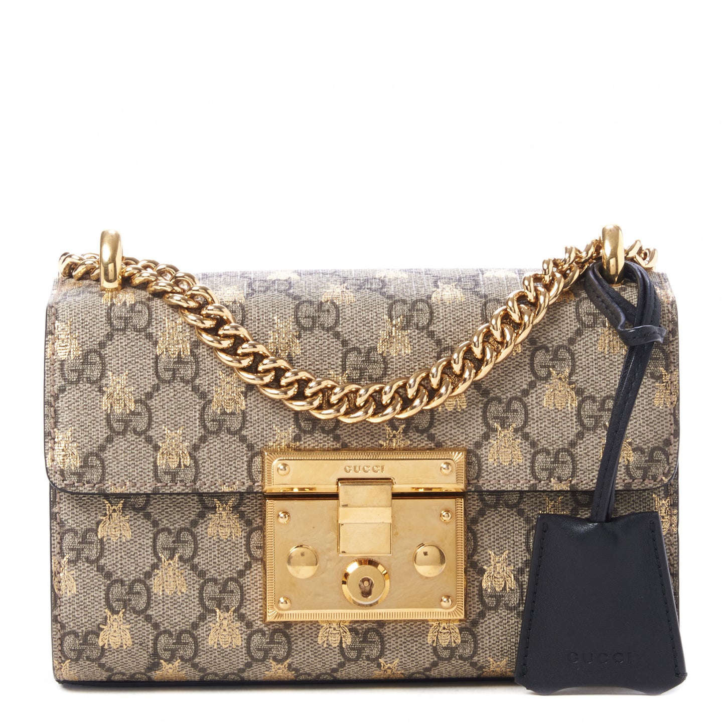 GG Supreme Monogram Bees Small Padlock Shoulder Bag Black