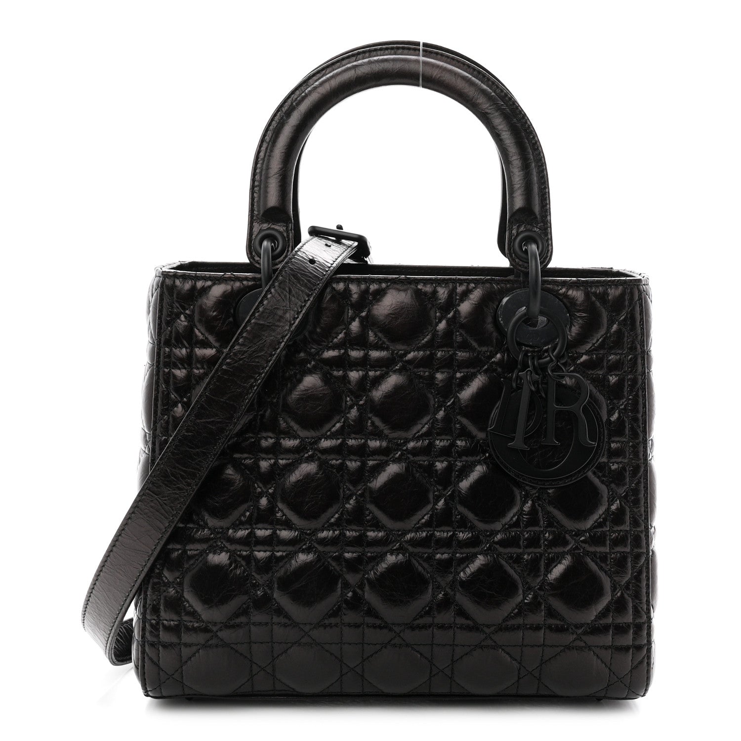 Christian Dior Crinkled Calfskin Cannage Medium Lady Dior Black 1 of 10