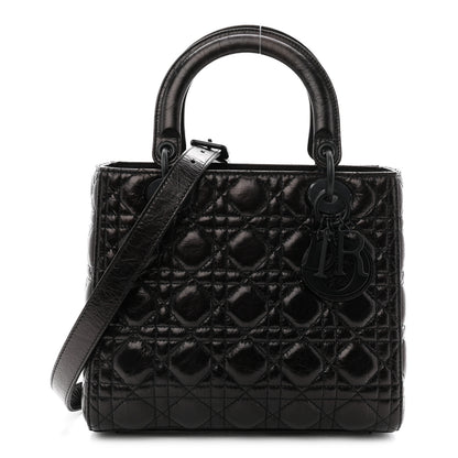Christian Dior Crinkled Calfskin Cannage Medium Lady Dior Black 1 of 10