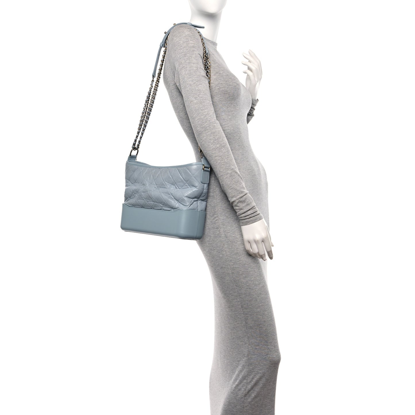 Aged Calfskin Quilted Medium Gabrielle Hobo Light Blue
