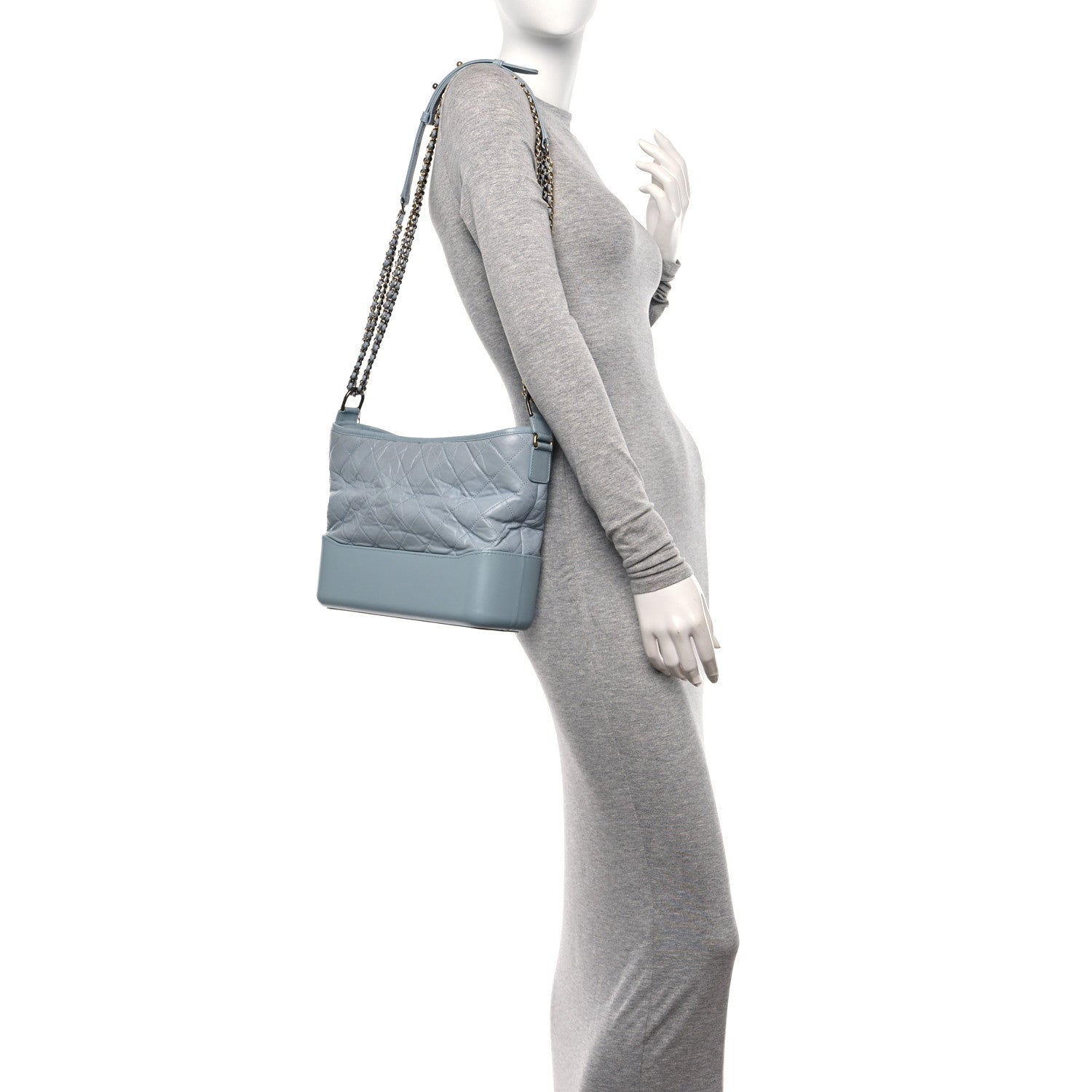 Chanel Aged Calfskin Quilted Medium Gabrielle Hobo Light Blue 2 of 12