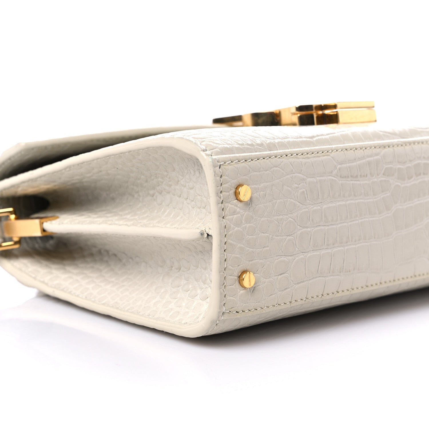 Saint Laurent Crocodile Embossed Mini Classic Monogram Cassandra Top Handle Crema Soft 7 of 9