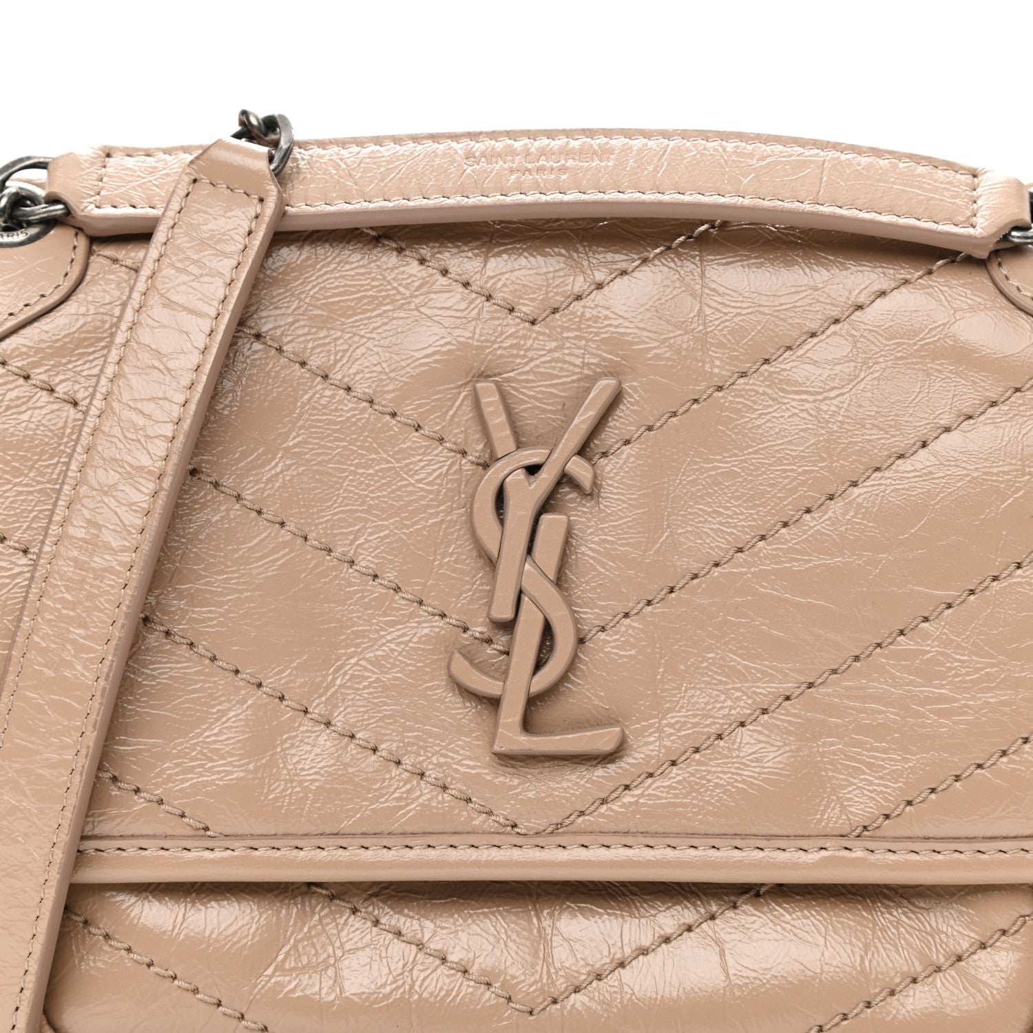 Saint Laurent Crinkled Calfskin Matelasse Monogram Baby Niki Chain Satchel Light Taupe 8 of 12