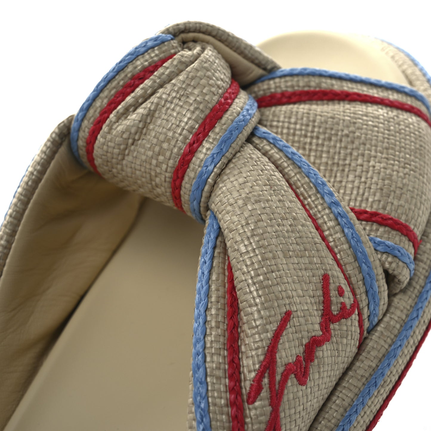Raffia Cursive Logo Embroidered Mix Slide Sandals 39 Giallo