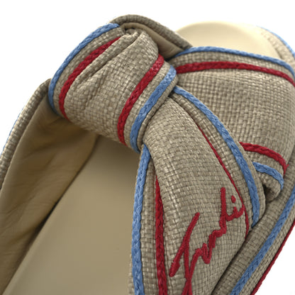 Fendi Raffia Cursive Logo Embroidered Mix Slide Sandals 39 Giallo 12 of 13