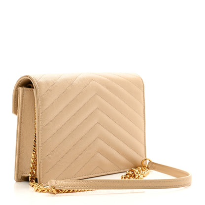 Saint Laurent Grain De Poudre Matelasse Chevron Monogram Envelope Chain Wallet Nude Powder 3 of 11