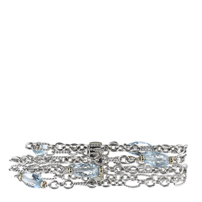 David Yurman Sterling Silver 18K Yellow Gold Blue Topaz Figaro Four-Row Bracelet 1 of 4