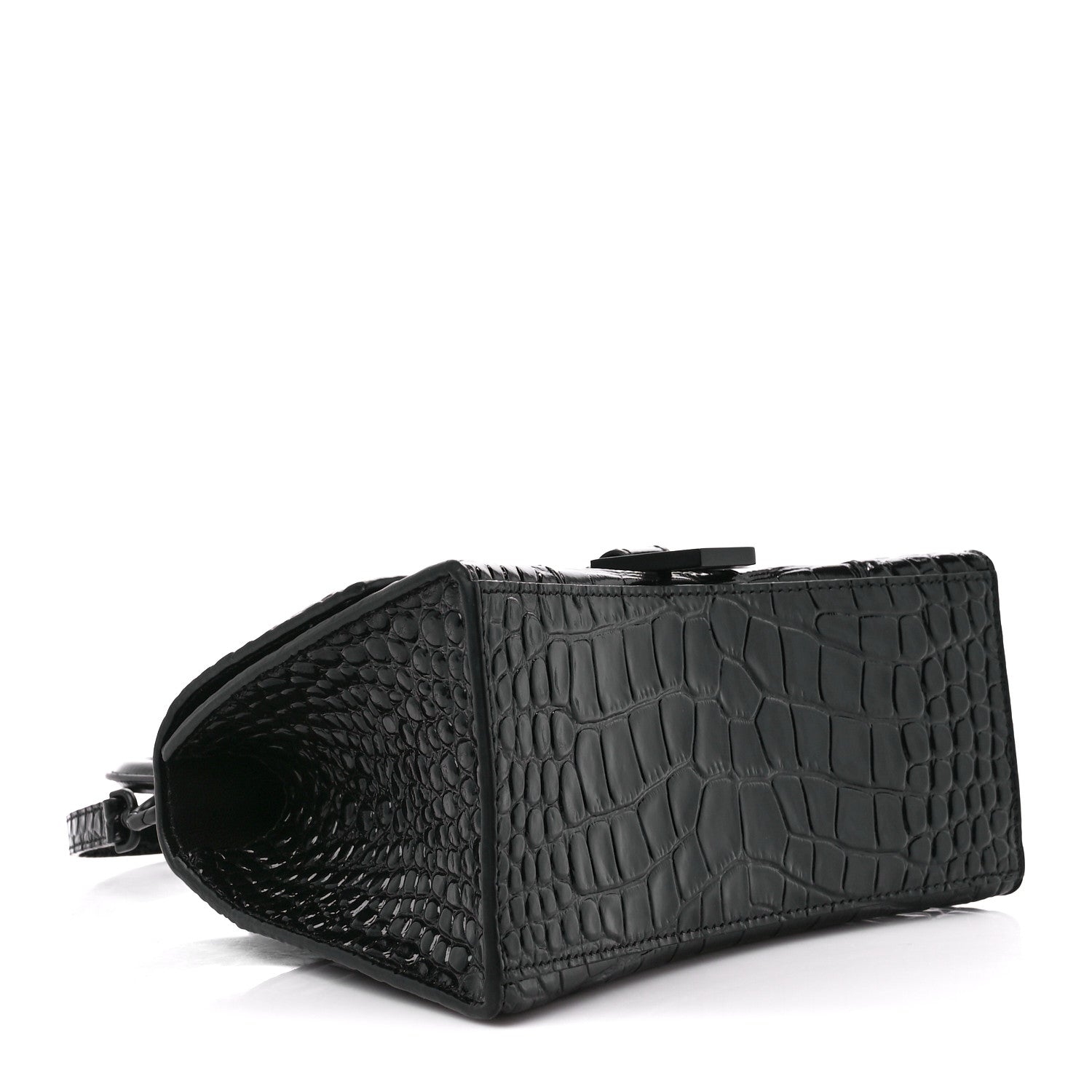 Balenciaga Shiny Calfskin Monochrome Crocodile Embossed Small Hourglass Top Handle Bag Black 4 of 11