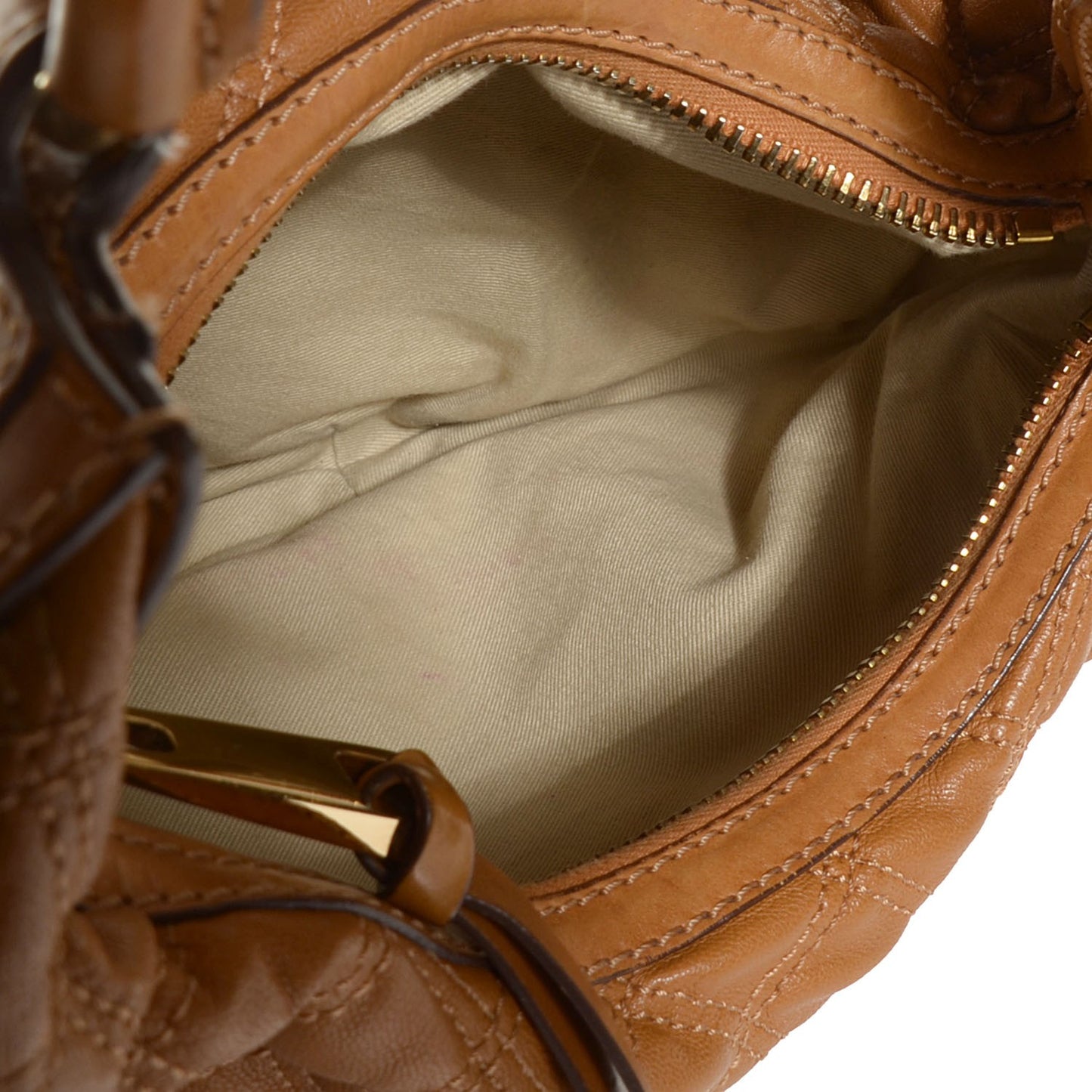 Leather Quilted Banana Chain Hobo Camel