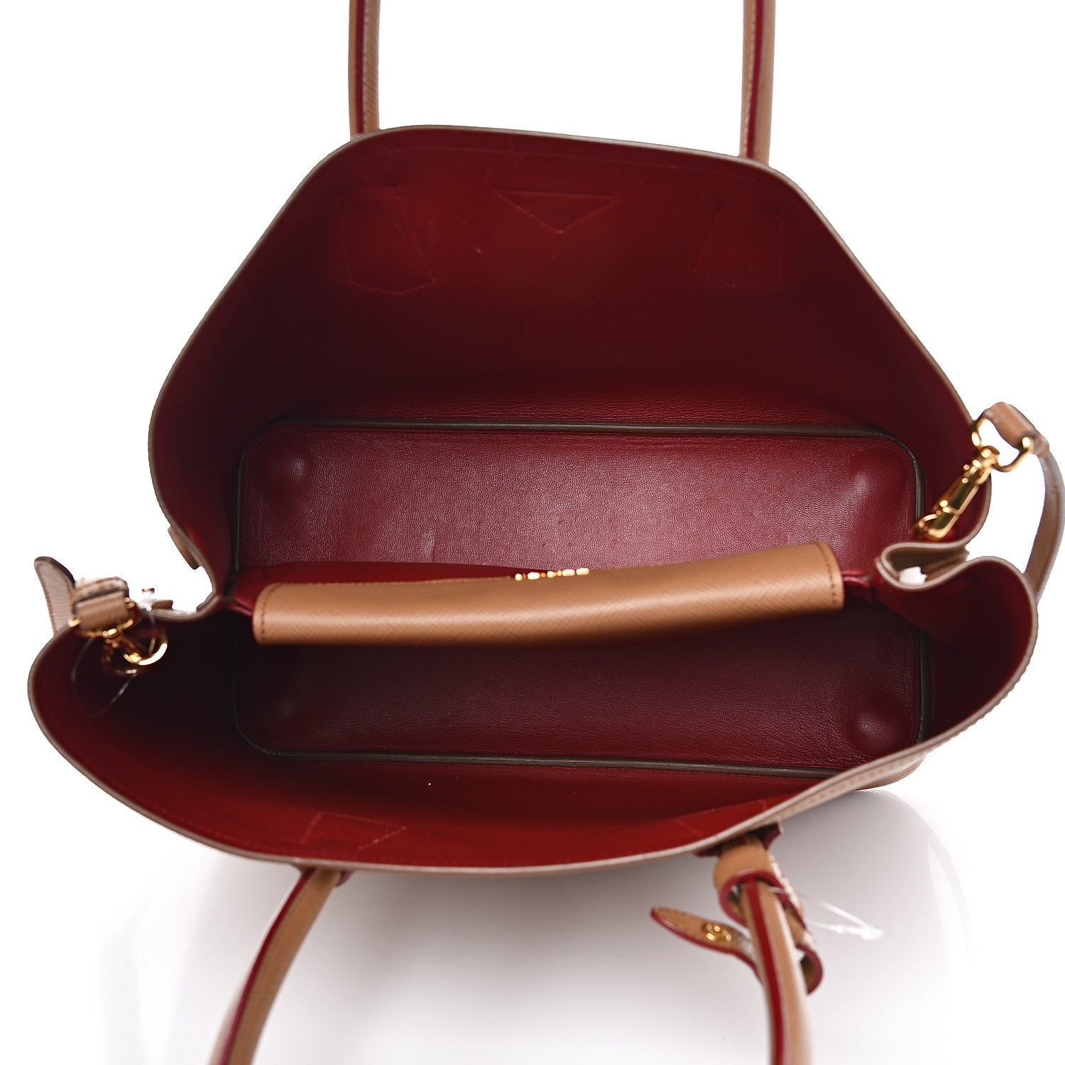 Prada Saffiano Cuir Large Double Bag Caramel Fuoco 4 of 12