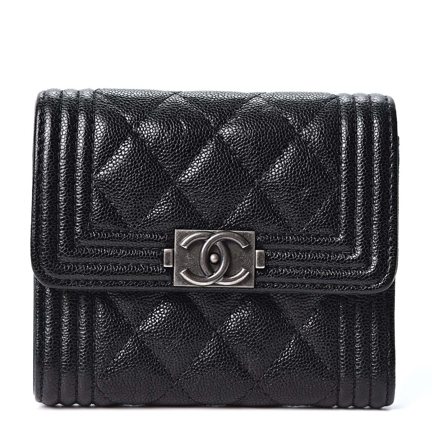 Caviar Quilted Compact Boy Wallet Black