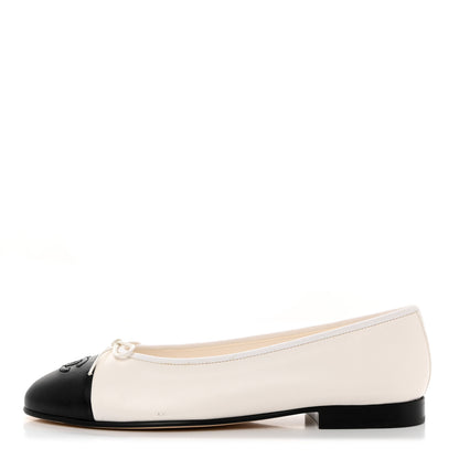 Chanel Lambskin Cap Toe CC Ballerina Flats 39 White Black 1 of 10