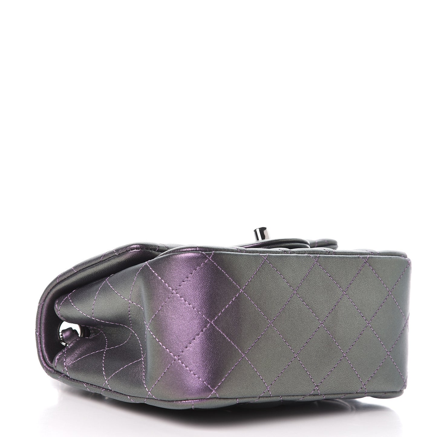 Iridescent Lambskin Quilted Mini Square Flap Dark Purple