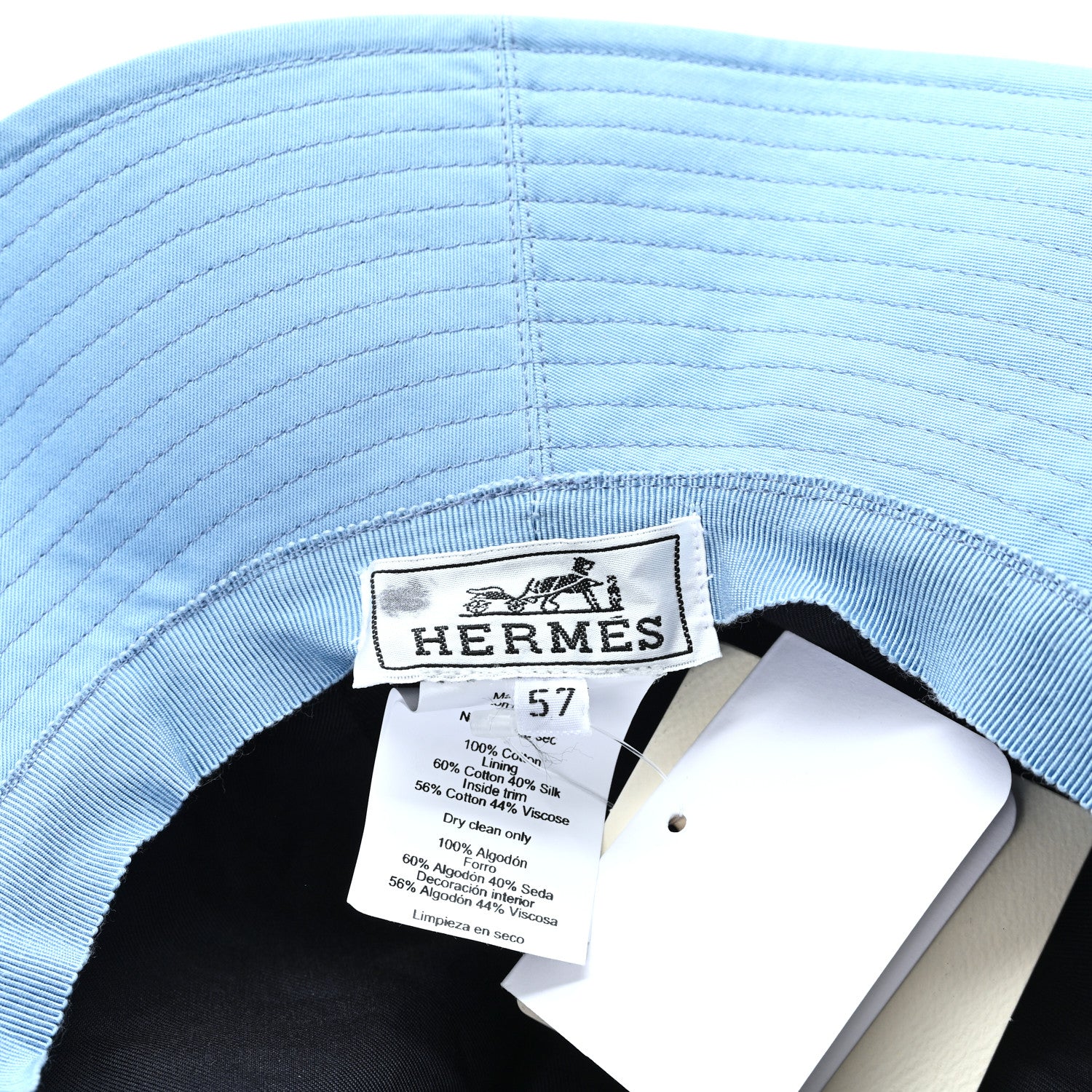 Hermes Terry Cotton Serge Hat 57 Bleu Paradis 8 of 8