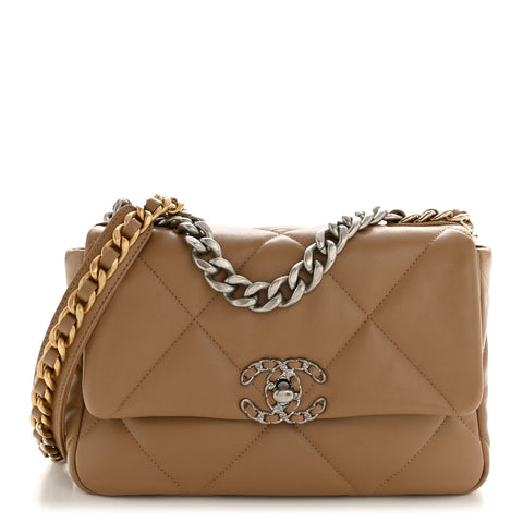 Lambskin Quilted Medium Chanel 19 Flap Beige