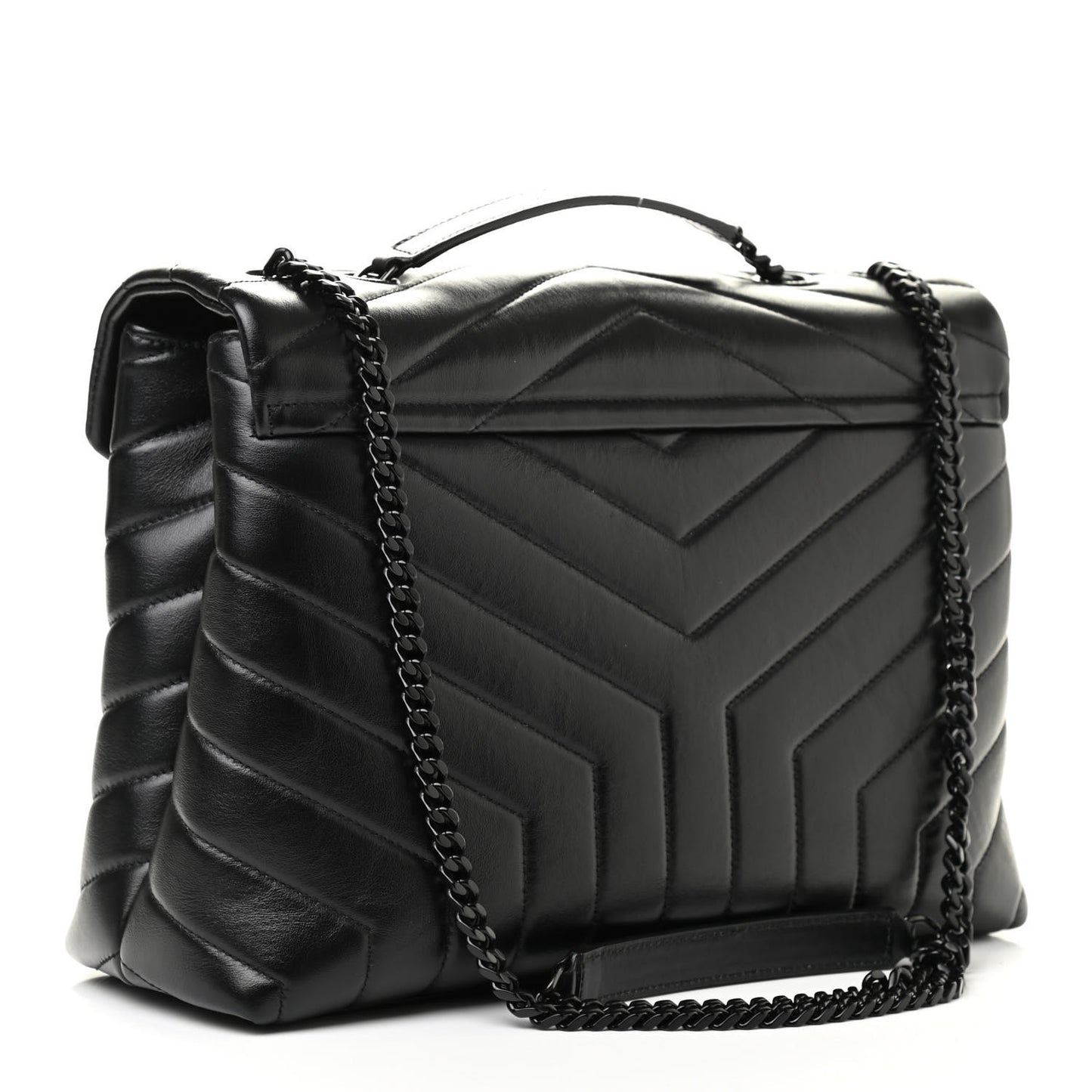 Calfskin Y Quilted Monogram Medium Loulou Chain Satchel Black