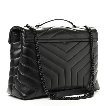 Saint Laurent Calfskin Y Quilted Monogram Medium Loulou Chain Satchel Black 3 of 9
