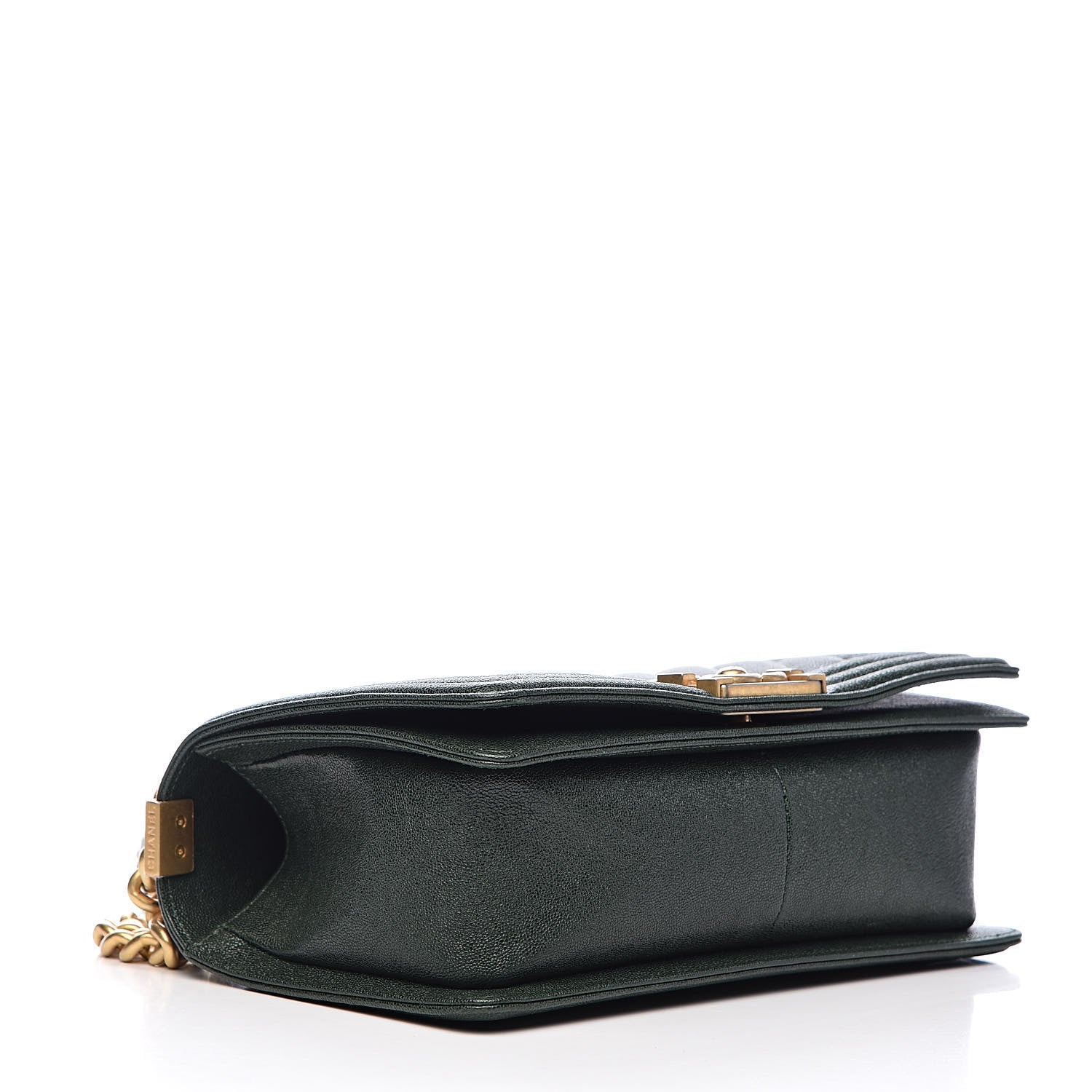 Chanel Caviar Chevron Quilted Medium Boy Flap Dark Green 4 of 11