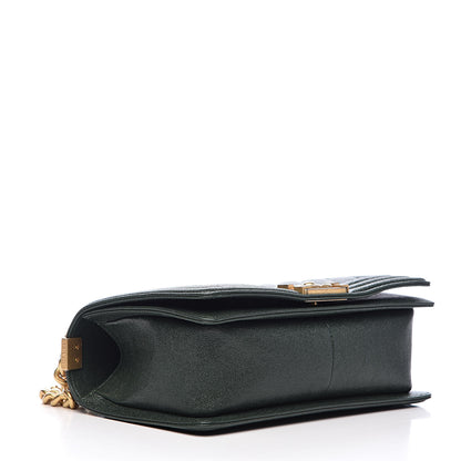 Chanel Caviar Chevron Quilted Medium Boy Flap Dark Green 4 of 11
