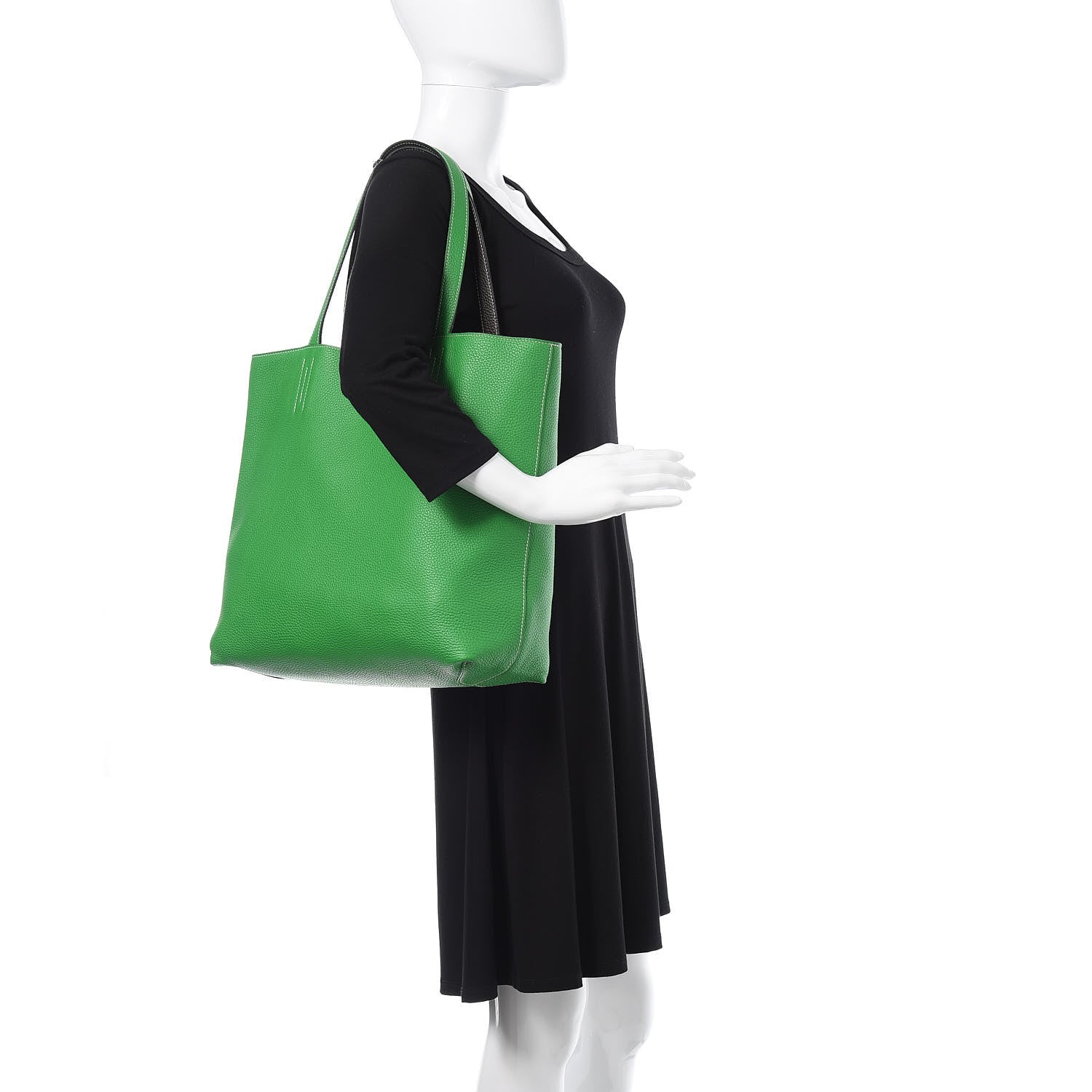 Hermes Taurillon Clemence Double Sens 45 Reversible Tote Bambou Vert Bronze 2 of 16
