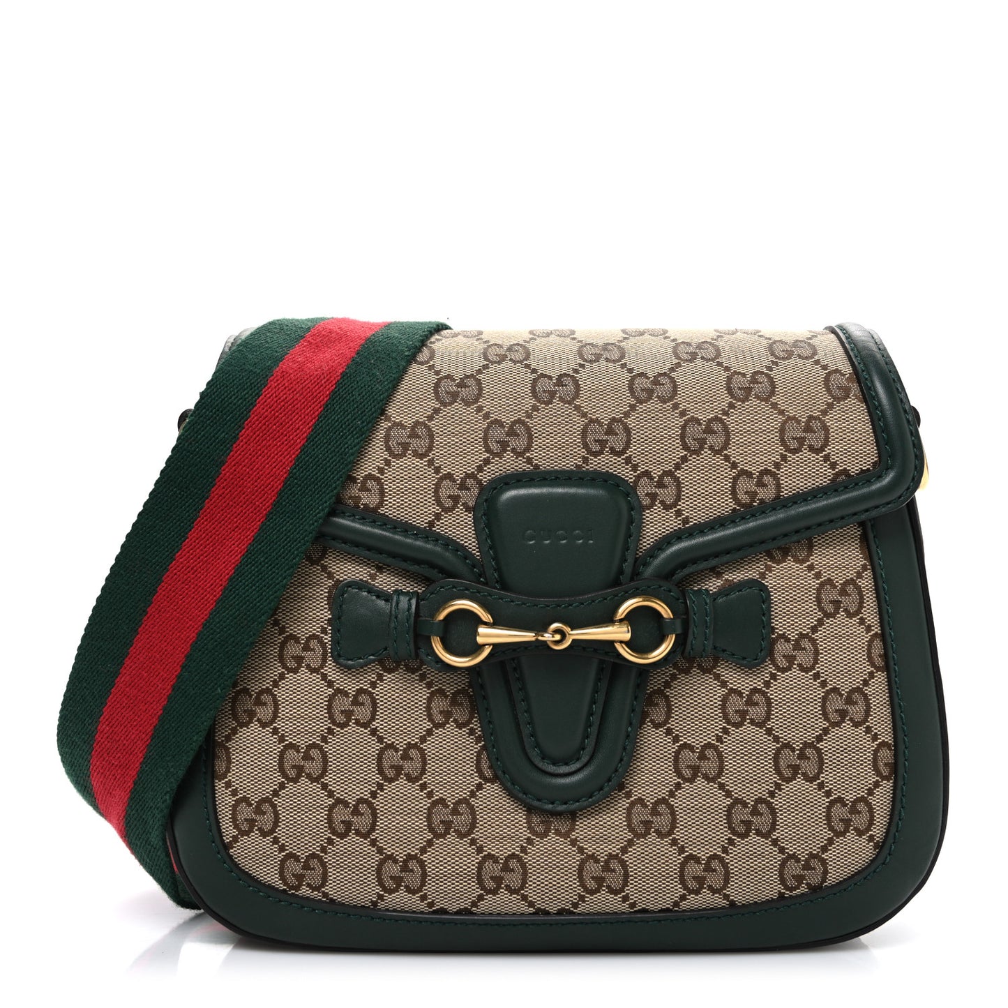 Monogram Calfskin Medium Lady Web Shoulder Bag Beige Green