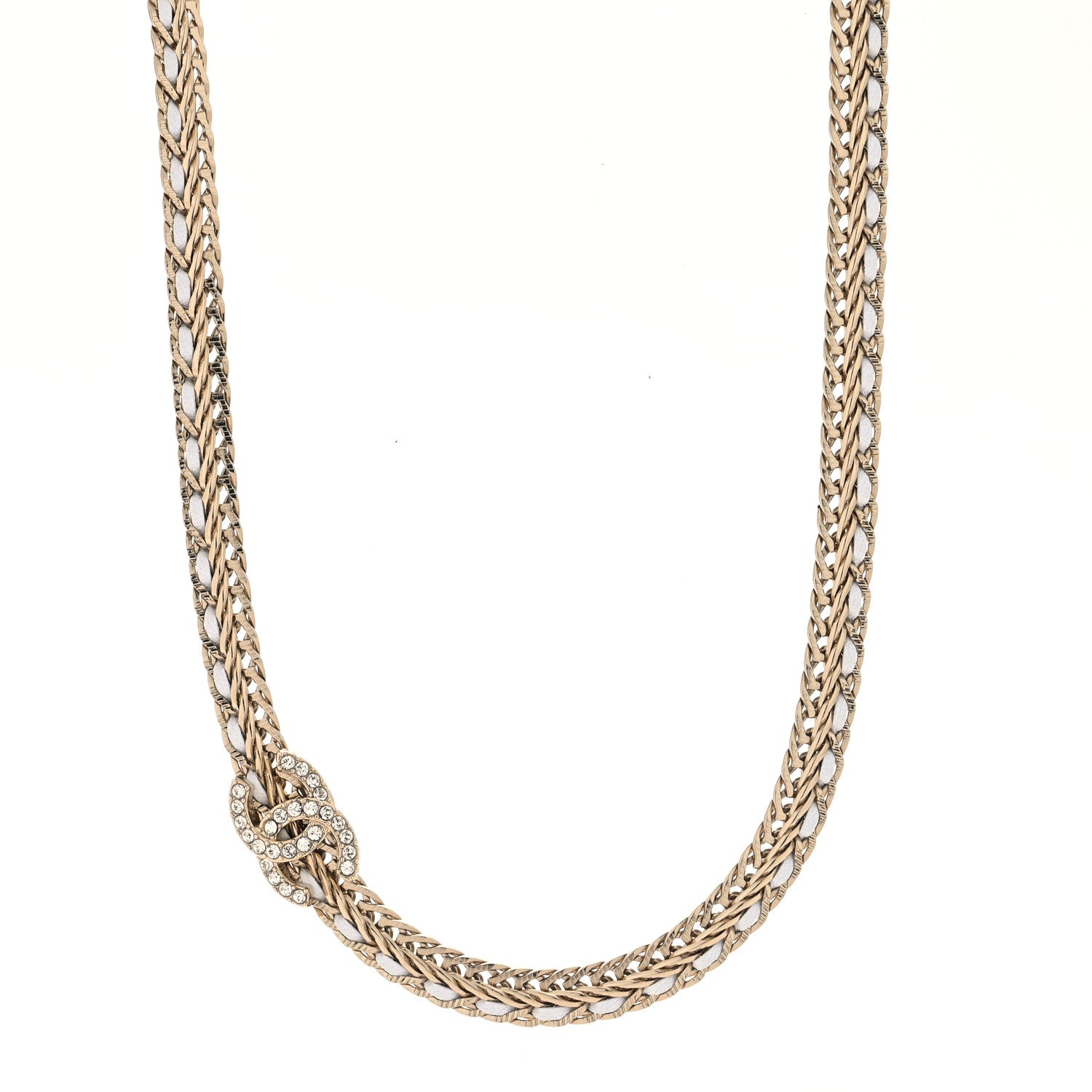 Chanel Metal Lambskin Crystal CC Choker Gold White 1 of 3