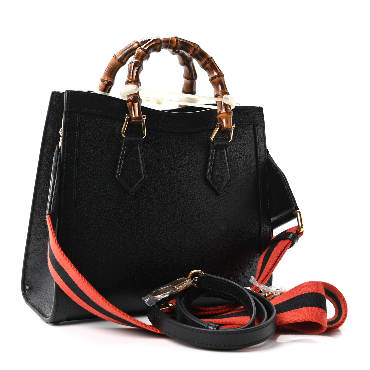 Textured Dollar Calfskin Web Small Diana Tote Bag Black Dusty Grey