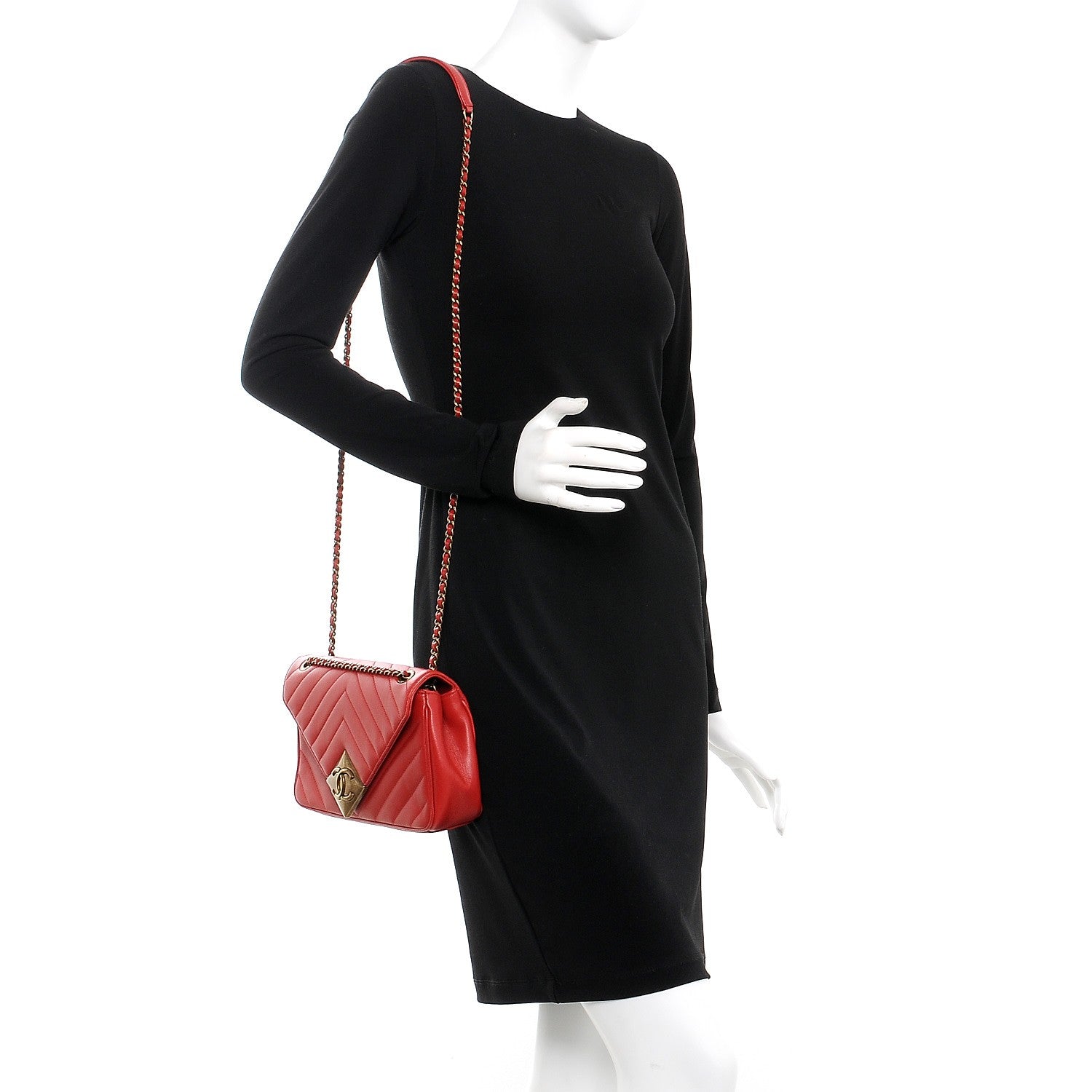 Chanel Lambskin Chevron Quilted Small Pyramid CC Flap Red 2 of 8