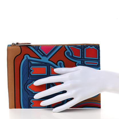 Hermes Technical SilkMadame Calfskin Les Berlines Silky Pocket Cosmetic Case Caramel Cuivre Gold 2 of 8