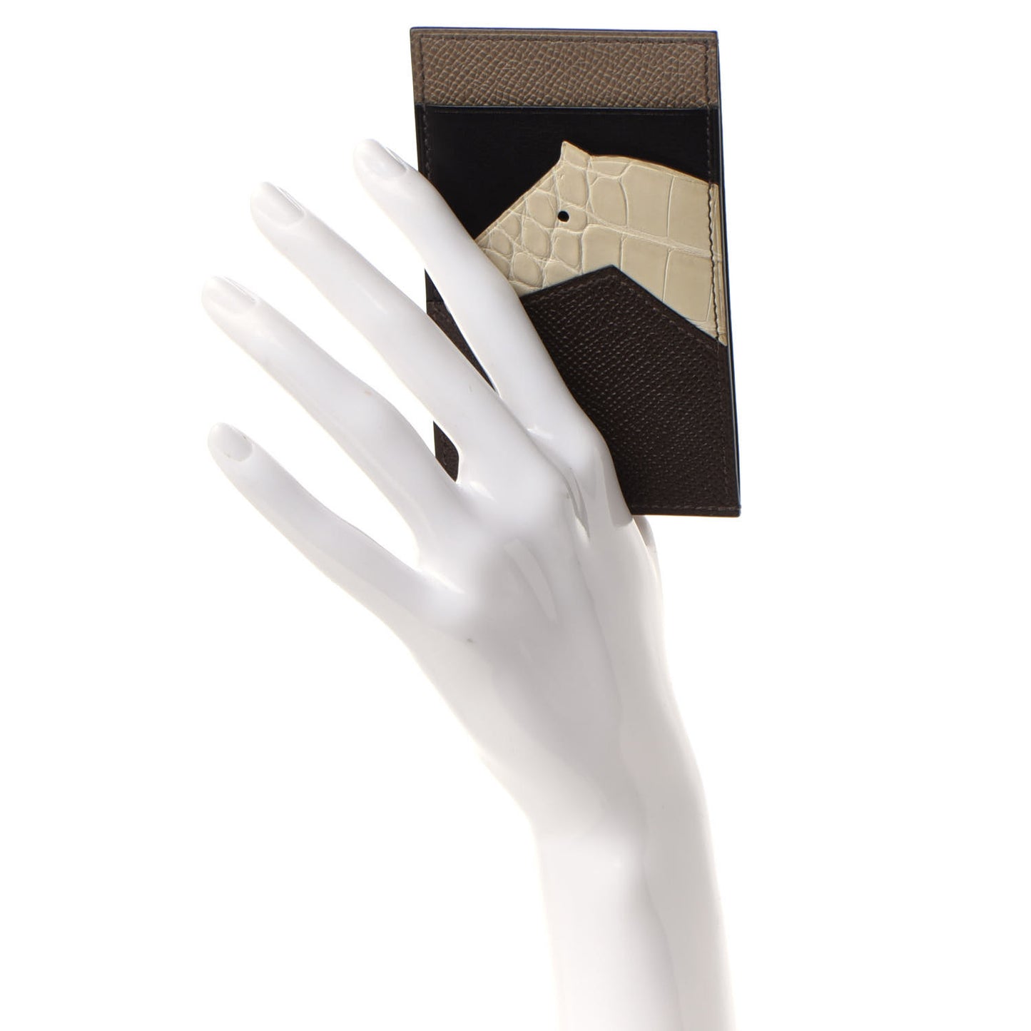 Epsom Matte Alligator Swift Les Petits Chevaux Card Holder Etoupe Etain Beton Black