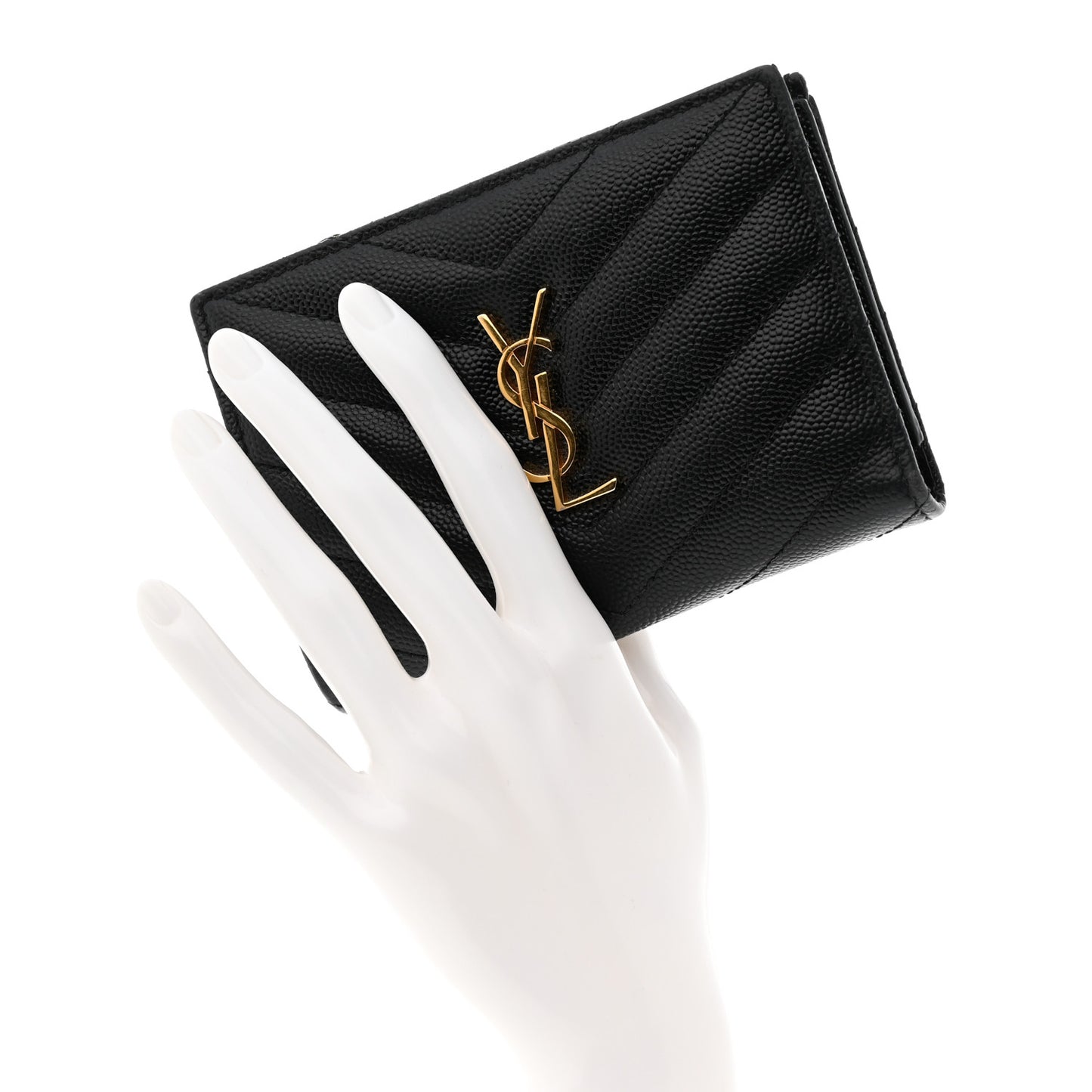 Grain De Poudre Matelasse Chevron Monogram Zipped Two-Part Wallet Black