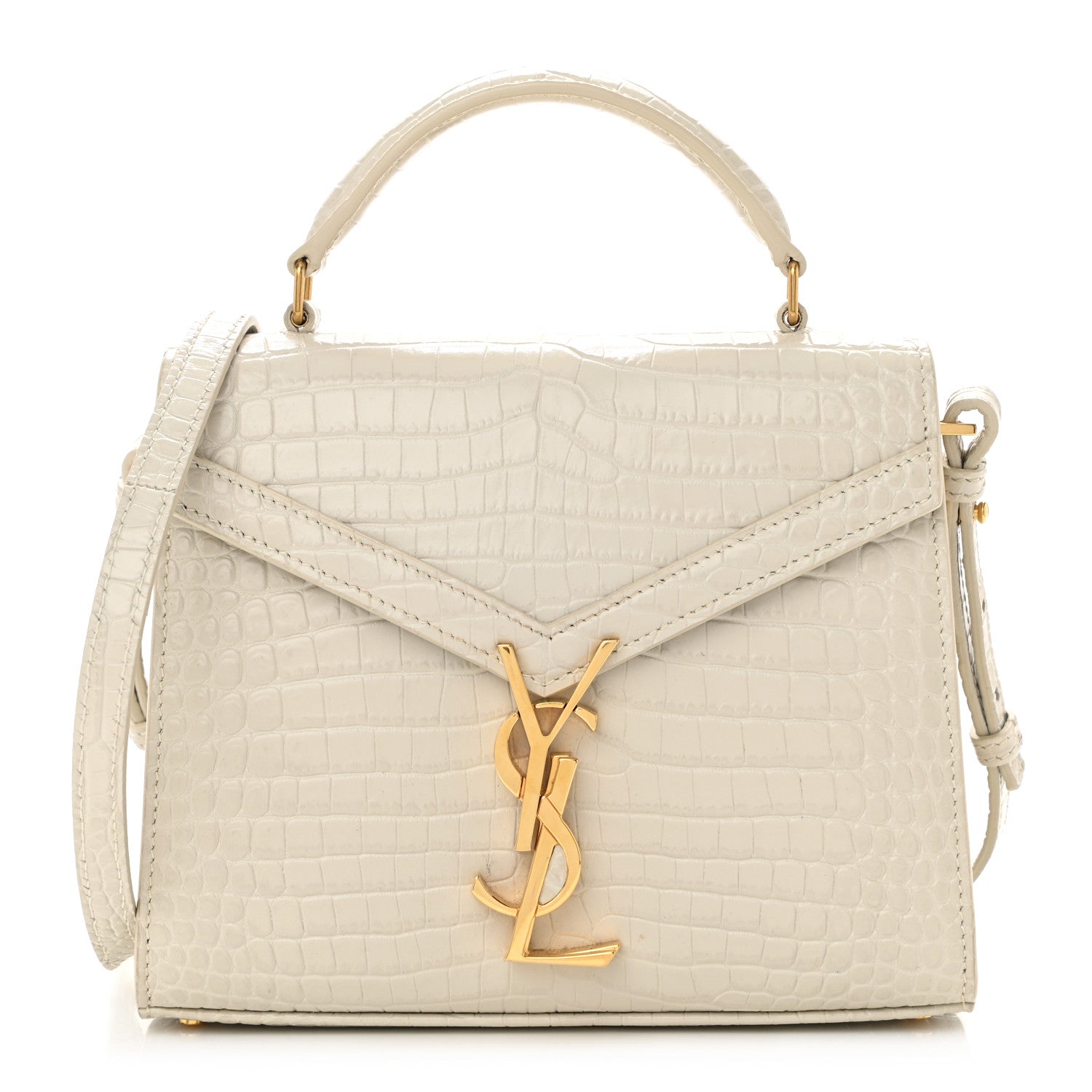 Saint Laurent Crocodile Embossed Mini Classic Monogram Cassandra Top Handle Crema Soft 1 of 12