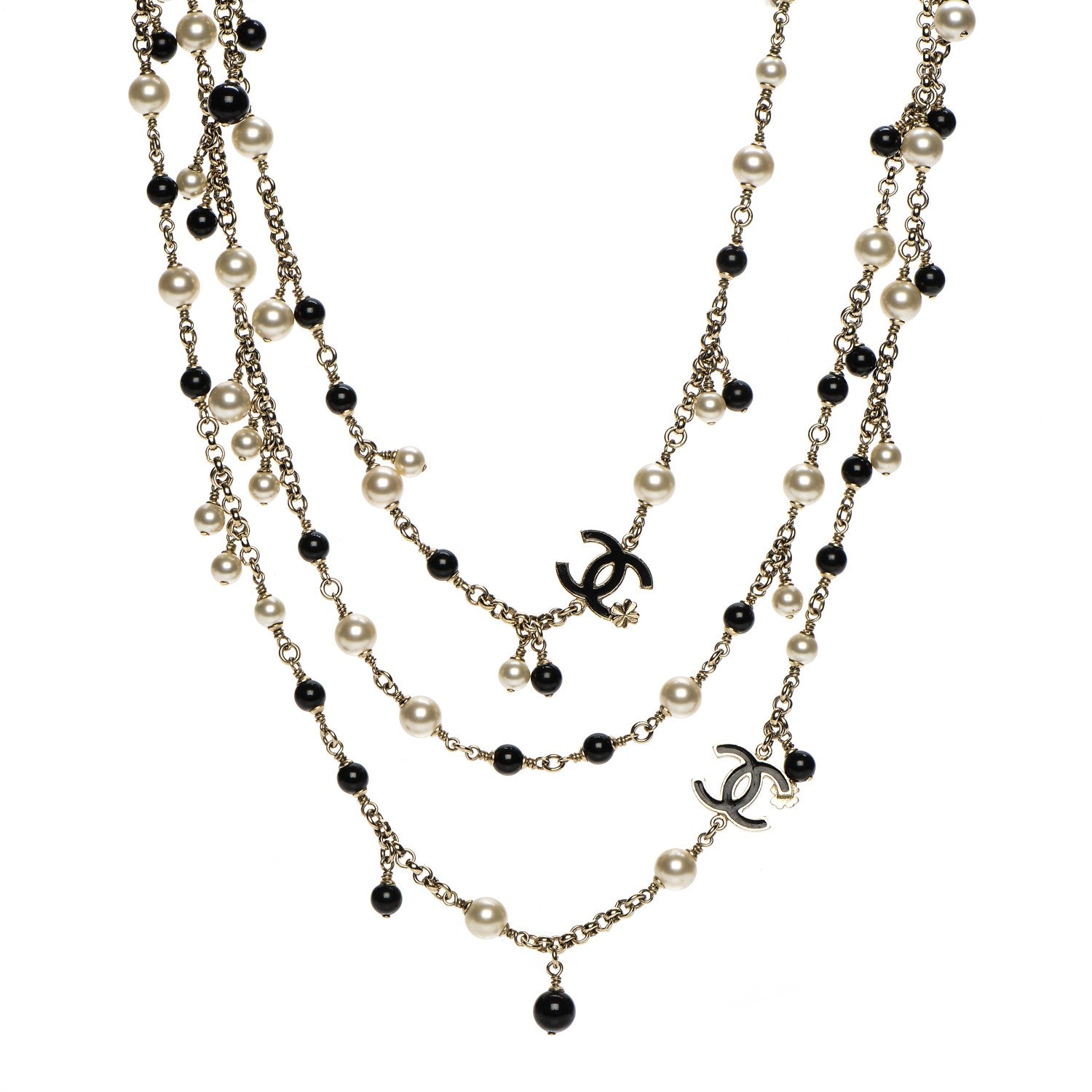Chanel Pearl Beaded CC Long Necklace Black Gold 1 of 5