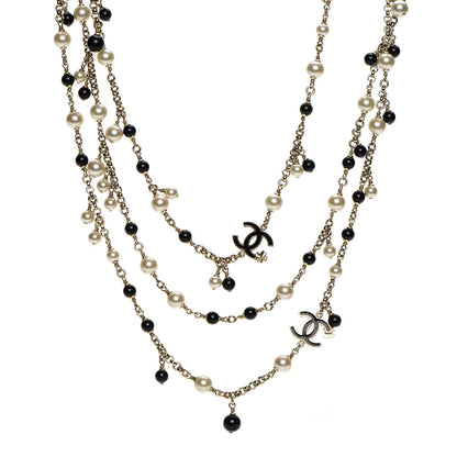 Chanel Pearl Beaded CC Long Necklace Black Gold 1 of 5